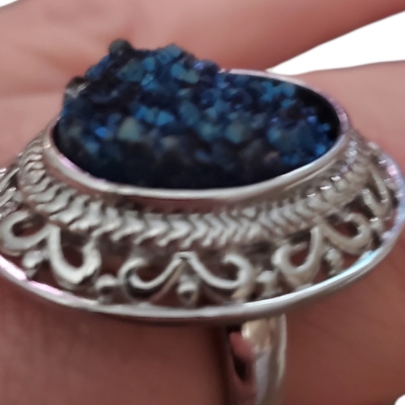 Blue Crystal Ring with Silver Band 8.5 - Picture 2 of 4